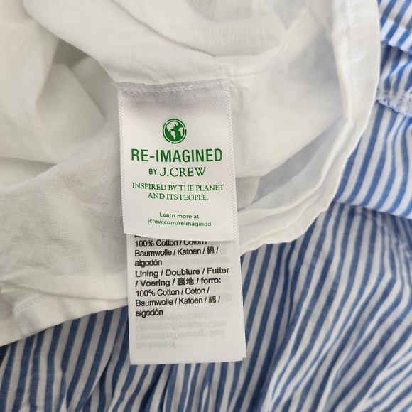 J Crew Midi Puff Sleeve White And Blue Striped Dress - Picture 9 of 11